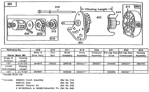 Electric Starter And Chart Diagram and Parts List for 190412-6130-XX  Briggs and Stratton Engine